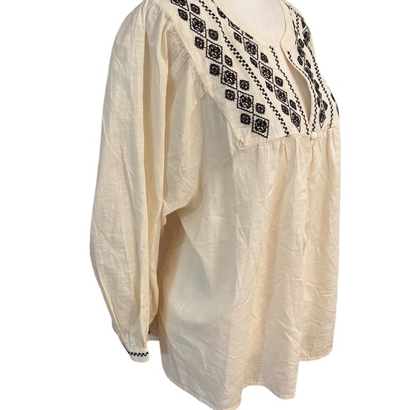 Wonderly Women's Embroidered Button Down Peasant Blouse Size XLP Cream Boho Boxy - Picture 4 of 10